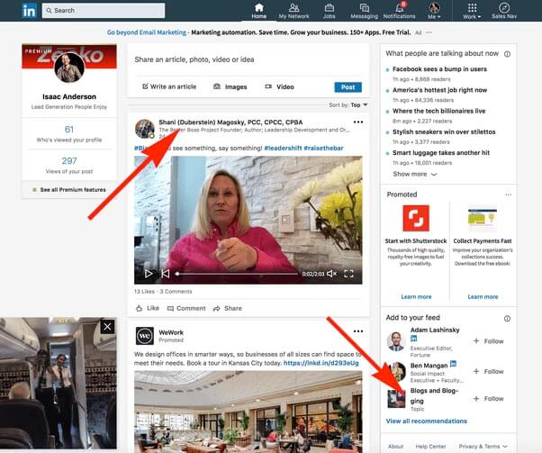 What does found you via homepage mean on Linkedin