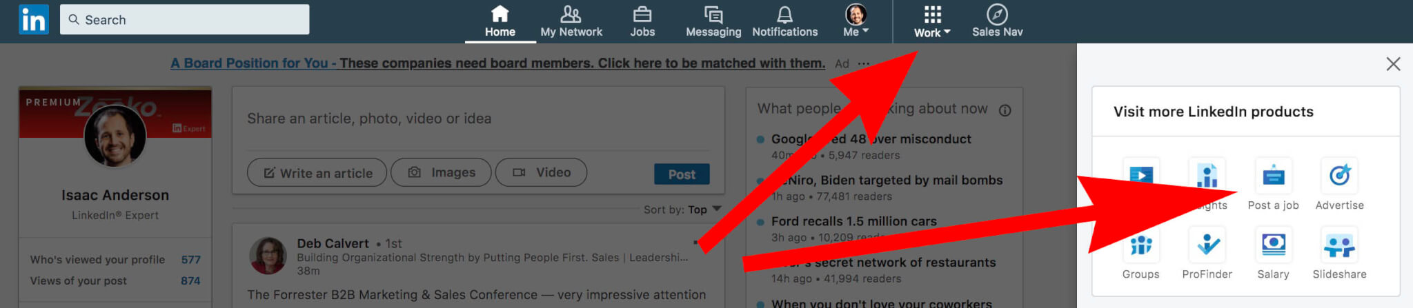 How to post a job on Linkedin - finding the post a job icon in Linkedin