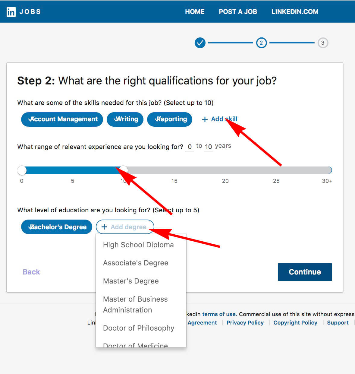 How to post a job on Linkedin - Choose hiring qualifications