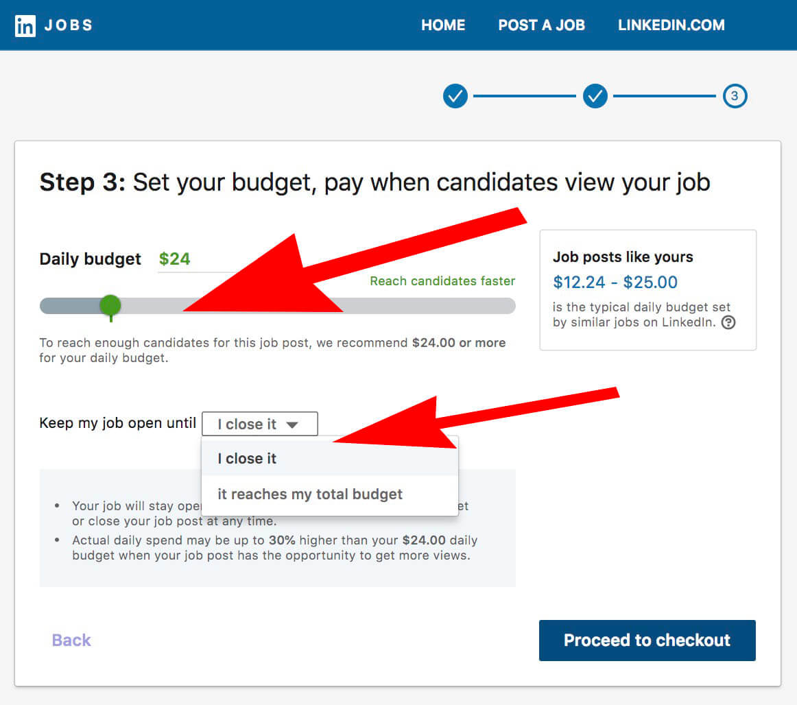 How to post a job on Linkedin - choose budget