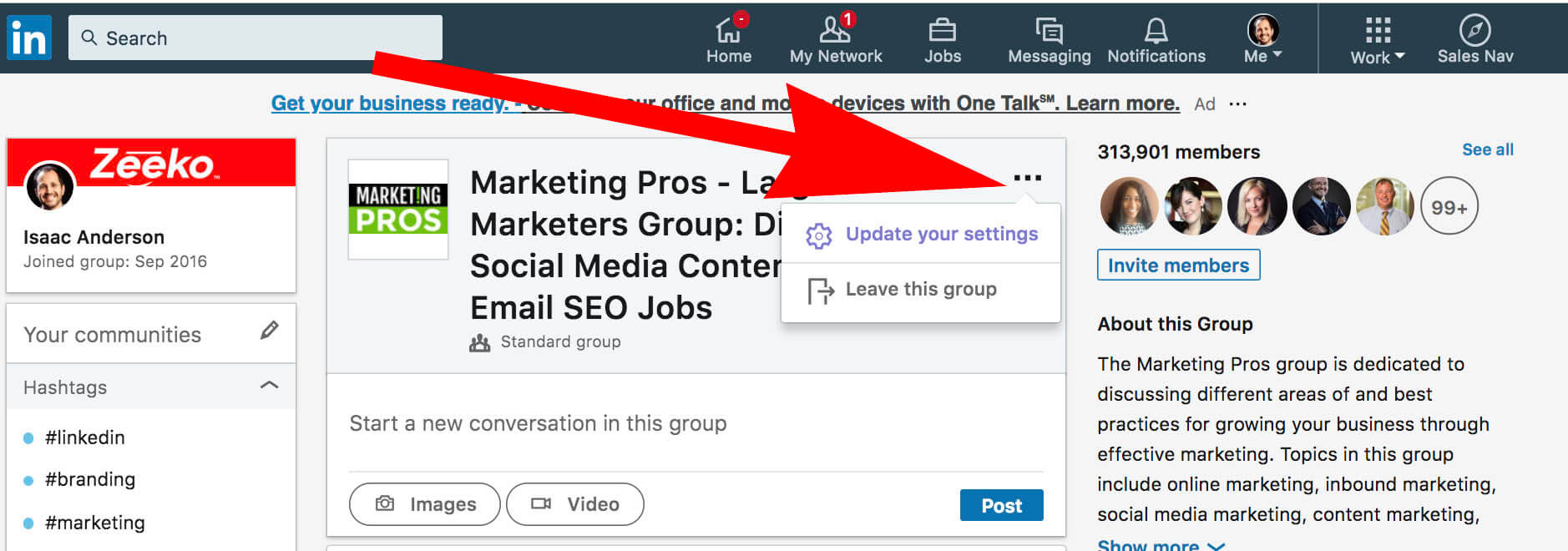 How to update and remove interests on Linkedin - group settings