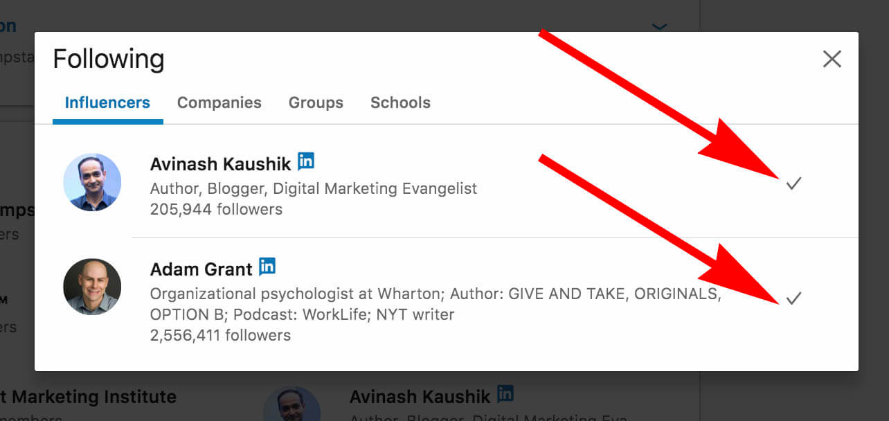 How to update and remove interests on Linkedin - influencers