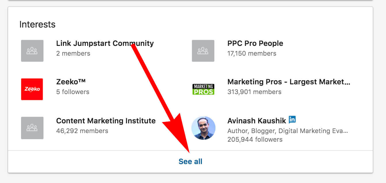 How to update and remove interests on Linkedin - see all interests
