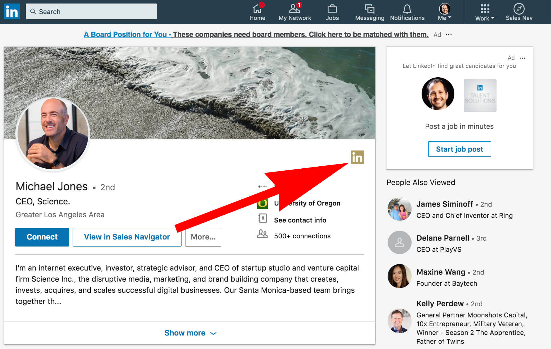 What does the gold symbol on Linkedin mean - basic example