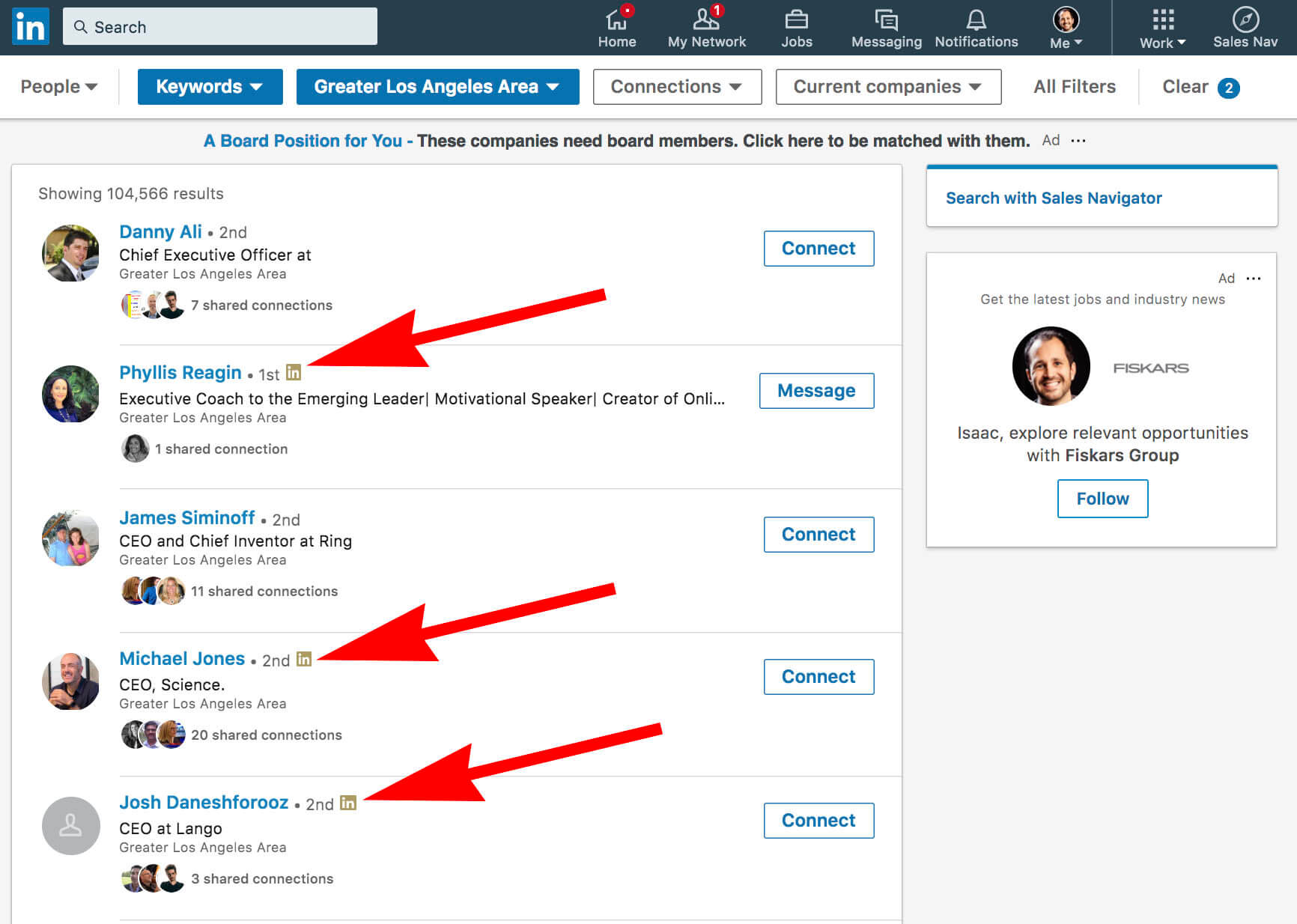 What does the gold symbol on Linkedin mean - basic search