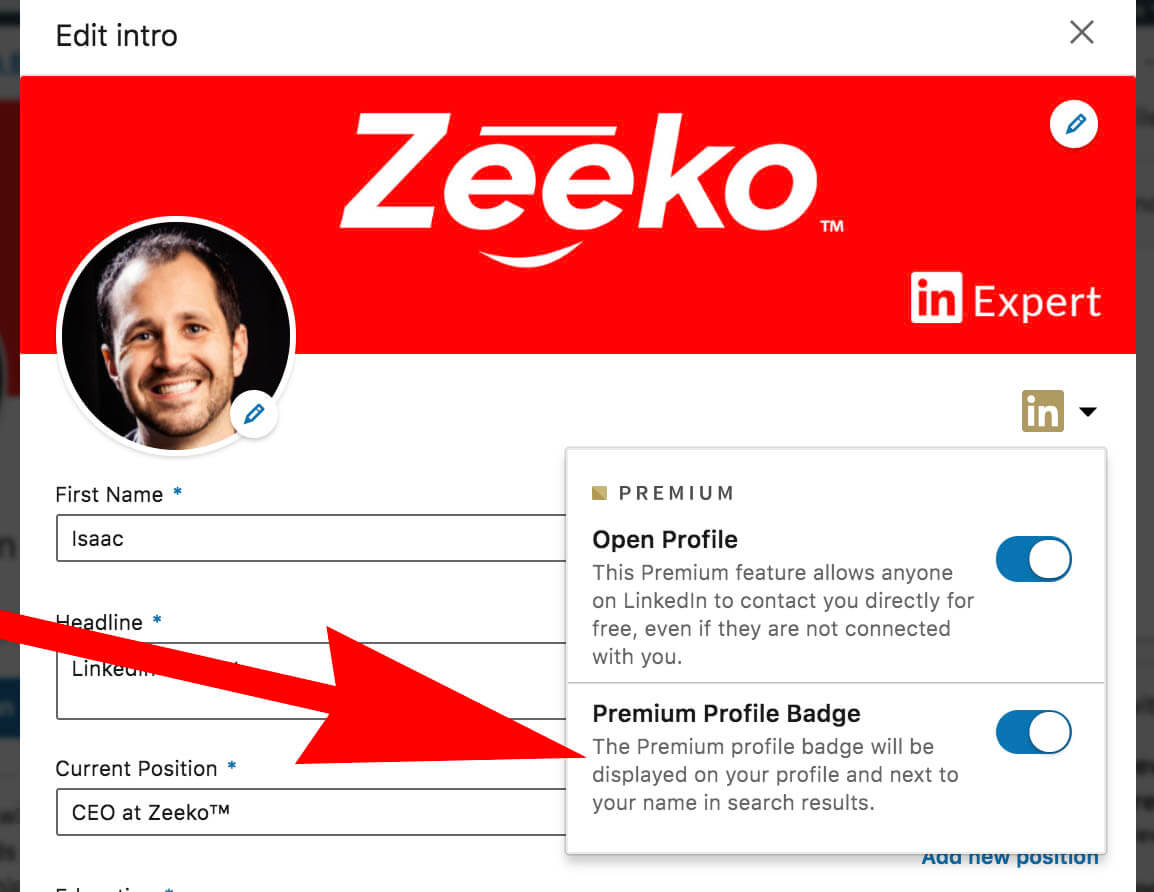 What does the gold symbol on Linkedin mean - profile editing