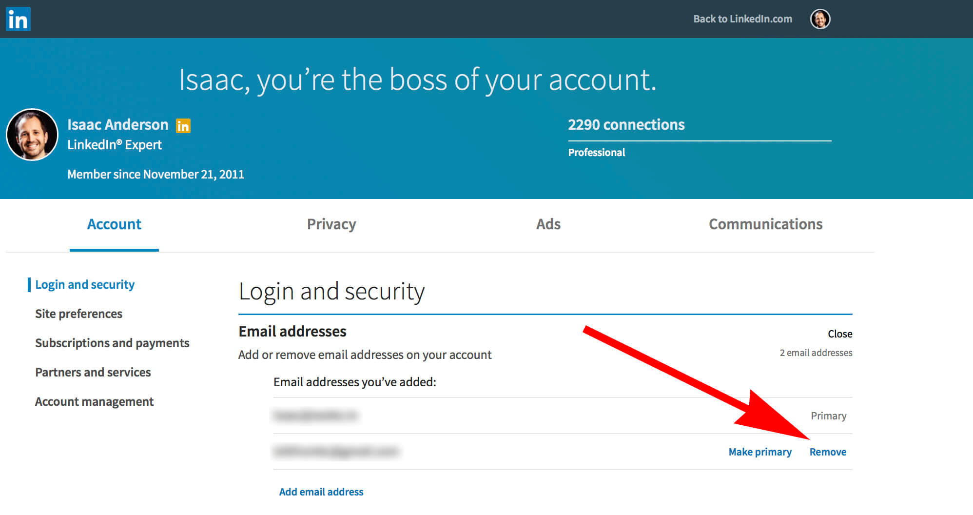 How to change your email on Linkedin - removing email