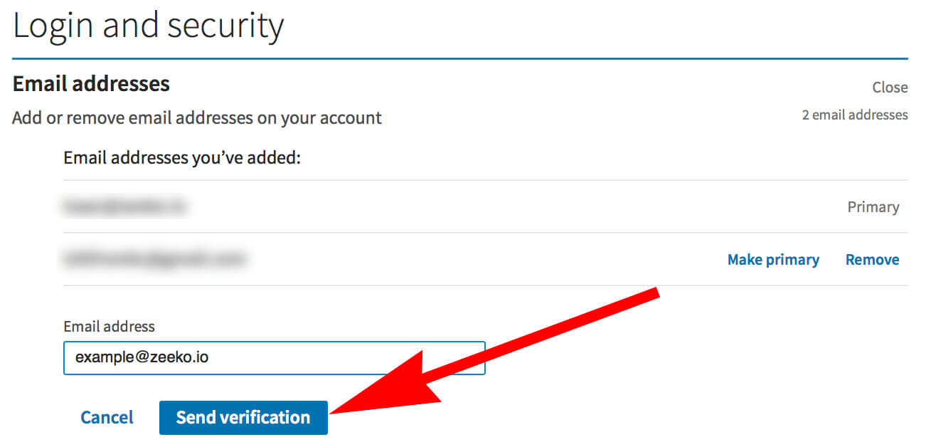 How to change your email on Linkedin - sending verification code