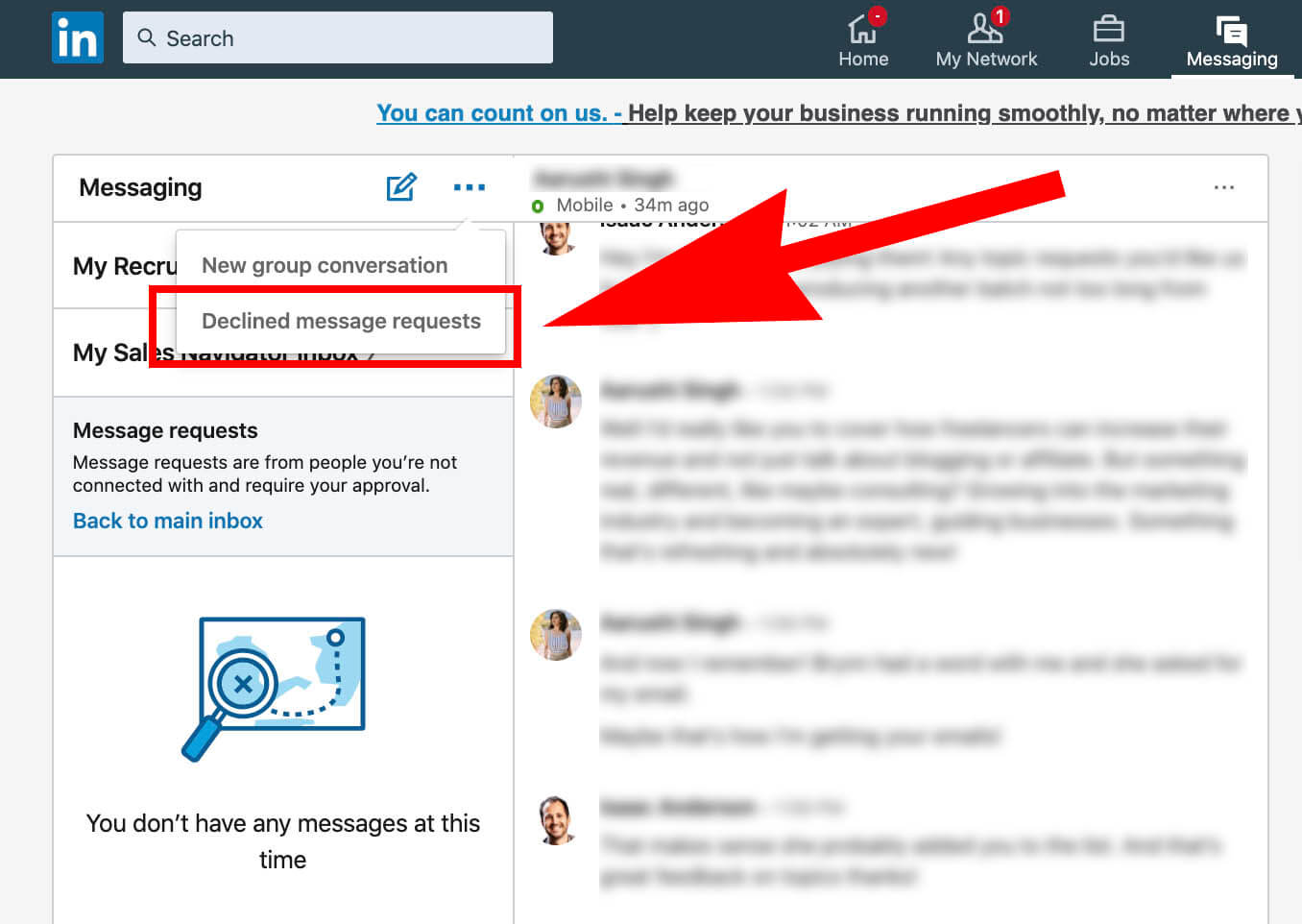 Linkedin Message Request - Declined Message Requests