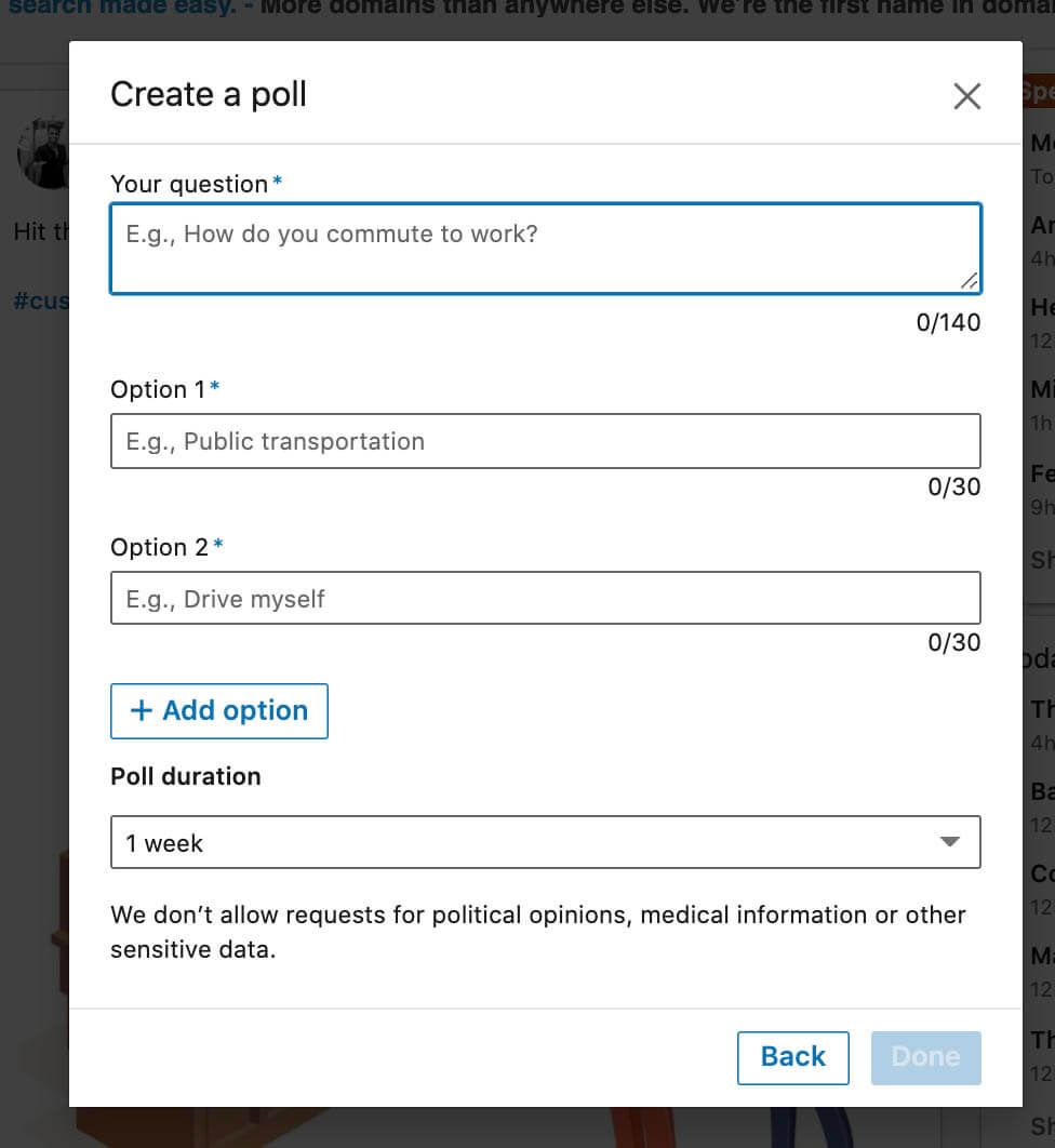 How to create a Linkedin poll and use it for sales - after clicking create poll