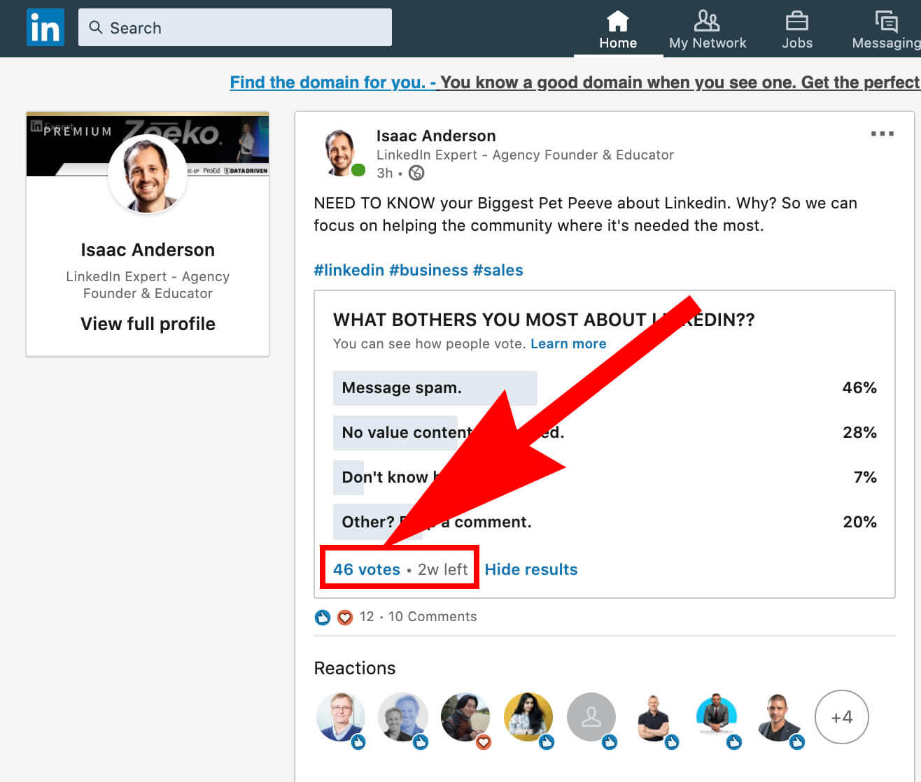 How to create a Linkedin poll and use it for sales - poll results
